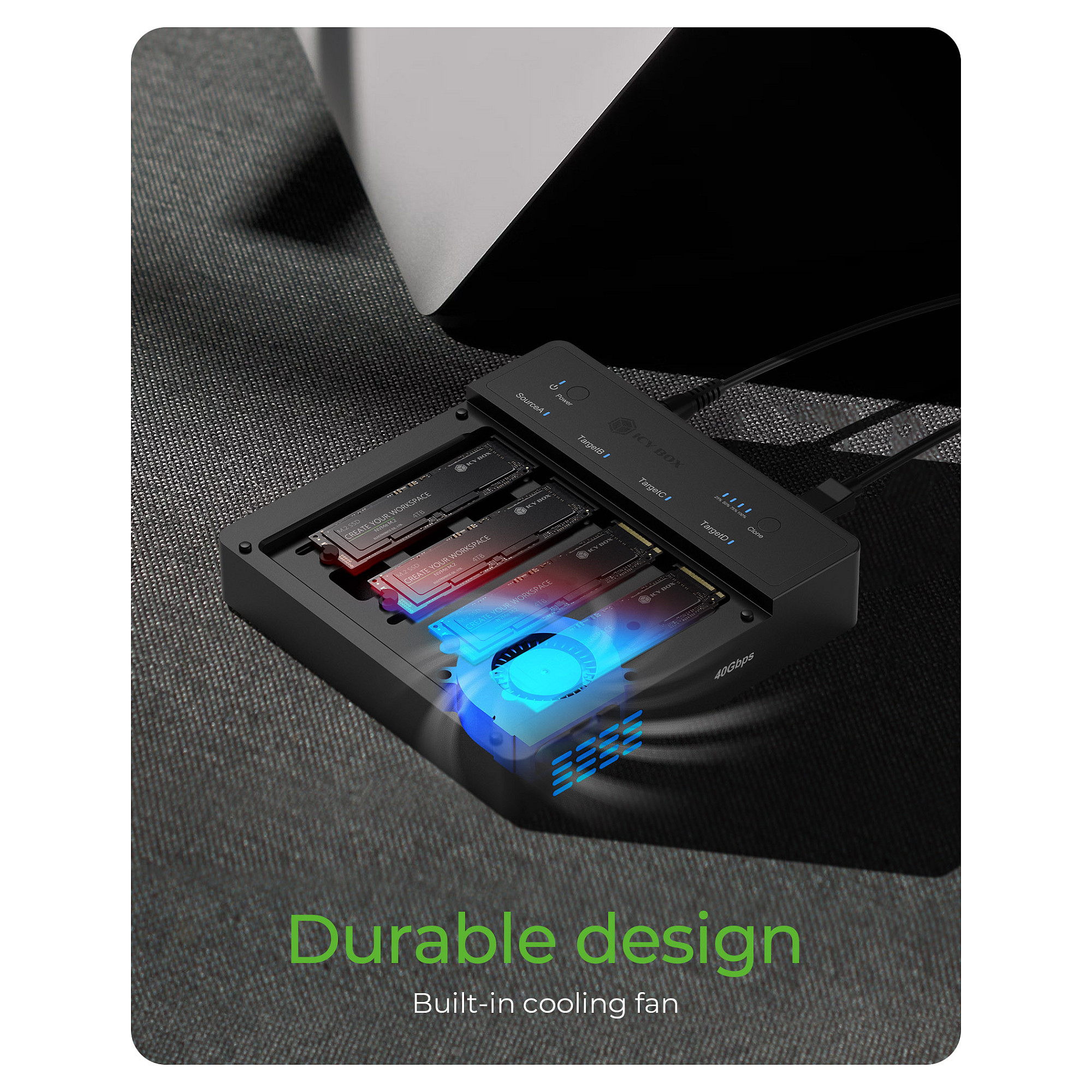 Docking Station ICY BOX IB-4013MCL-C4 / 4x M.2 NVMe / USB4 40Gbps / 1:3 Offline Clone – Zezë - 3