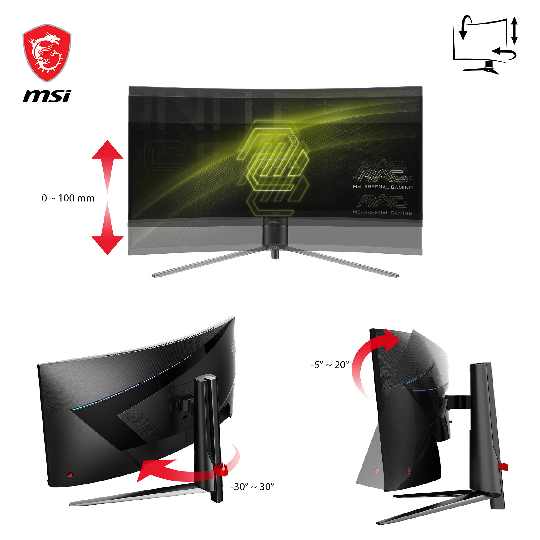Monitor Gaming MSI MAG 345CQRDE / 34" / UWQHD VA / 180Hz / 1ms / HDMI+DisplayPort - Zezë - 8