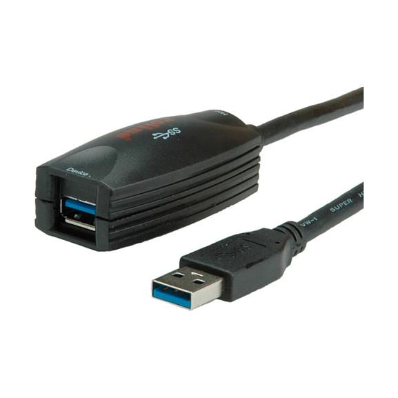 Kabllo USB ROLINE 12.04.1096, USB-A Mashkull në USB-A Femër, 5m, USB 3.0, 5Gbps, Active Repeater - Zezë - 1