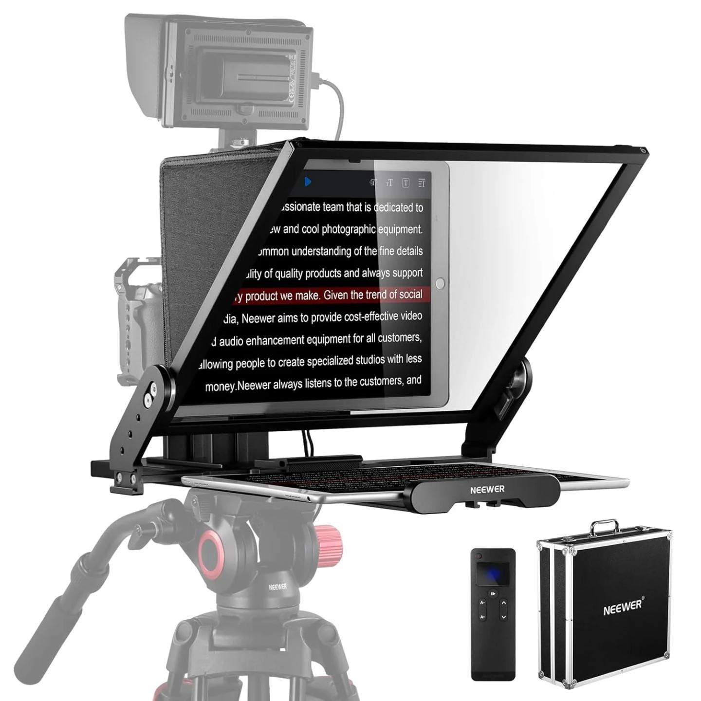 Teleprompter Neewer X17 II, 17", 71% Transmetim i Dritës, Deri 20kg, Mbështetje për Smartphone dhe Tablet - Zezë