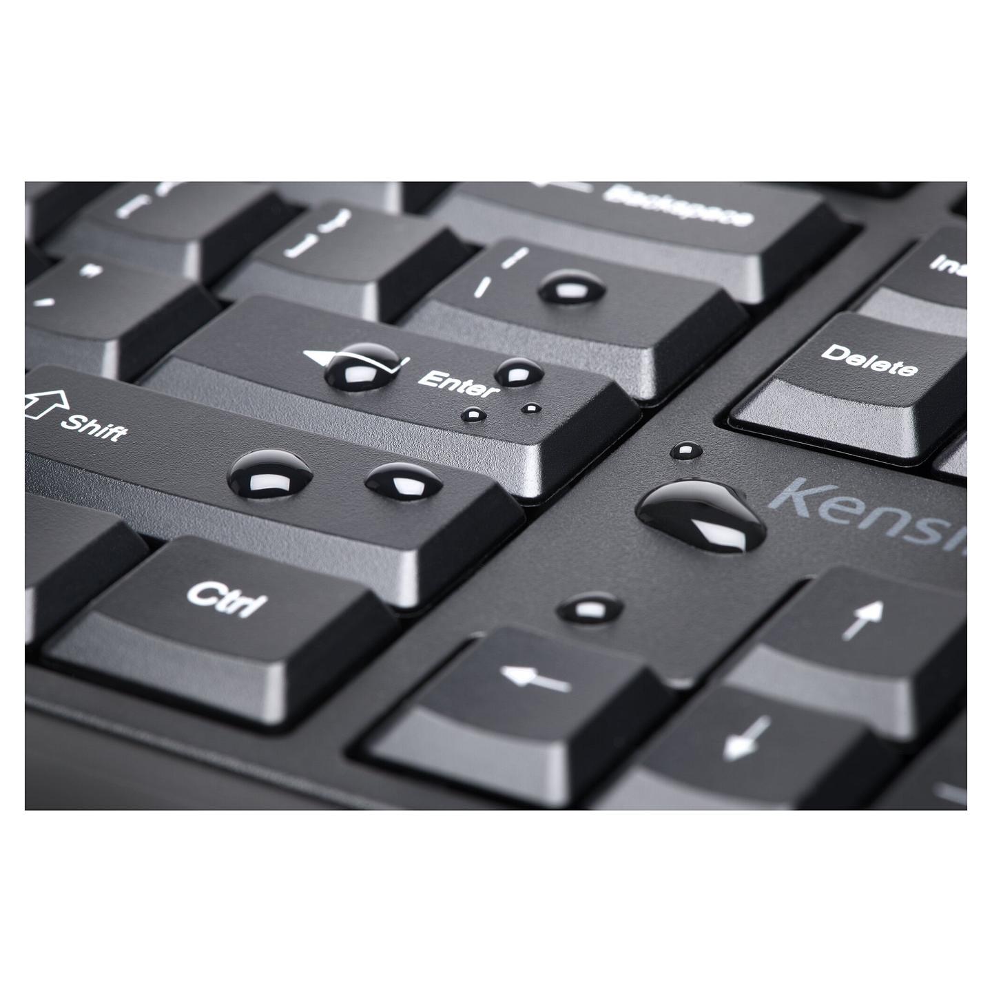 Tastierë pa kabllo Kensington Pro Fit Ergo / QWERTZ (DE) / Full-Size / Ergonomike / 2.4 GHz + Bluetooth / USB Receiver / Mbështetëse për Dore – Zezë - 2