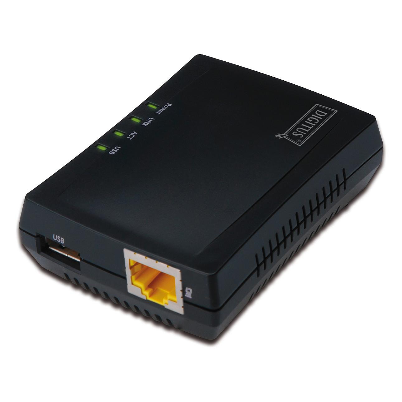 Server Rrjeti DIGITUS DN-13020 / Print Server / USB 2.0 / 1× RJ45 / LAN 10/100 Mbps / NAS - Zezë