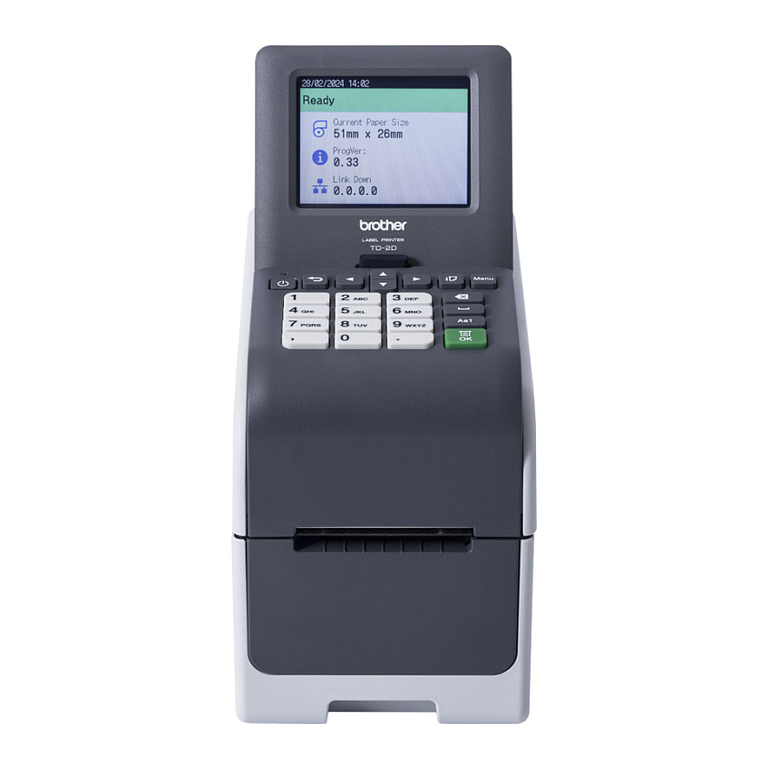 Printer Etiketash Brother TD-2350DSA203 / Direct Termal / 203 × 203 DPI / 152 mm/s / Wi-Fi, Bluetooth, Ethernet & USB – Zezë/Hiri