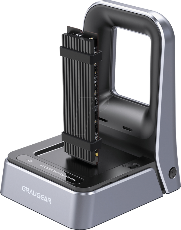 Docking Station për SSD M.2 GRAUGEAR G-M2DK2-40G / 1x M.2 NVMe PCIe 4.0 x4 / M-Key / 2230–2280 + 22110 / USB 4.0 Type-C / 40Gbps / Ftohje Aktive – Argjend/Zezë