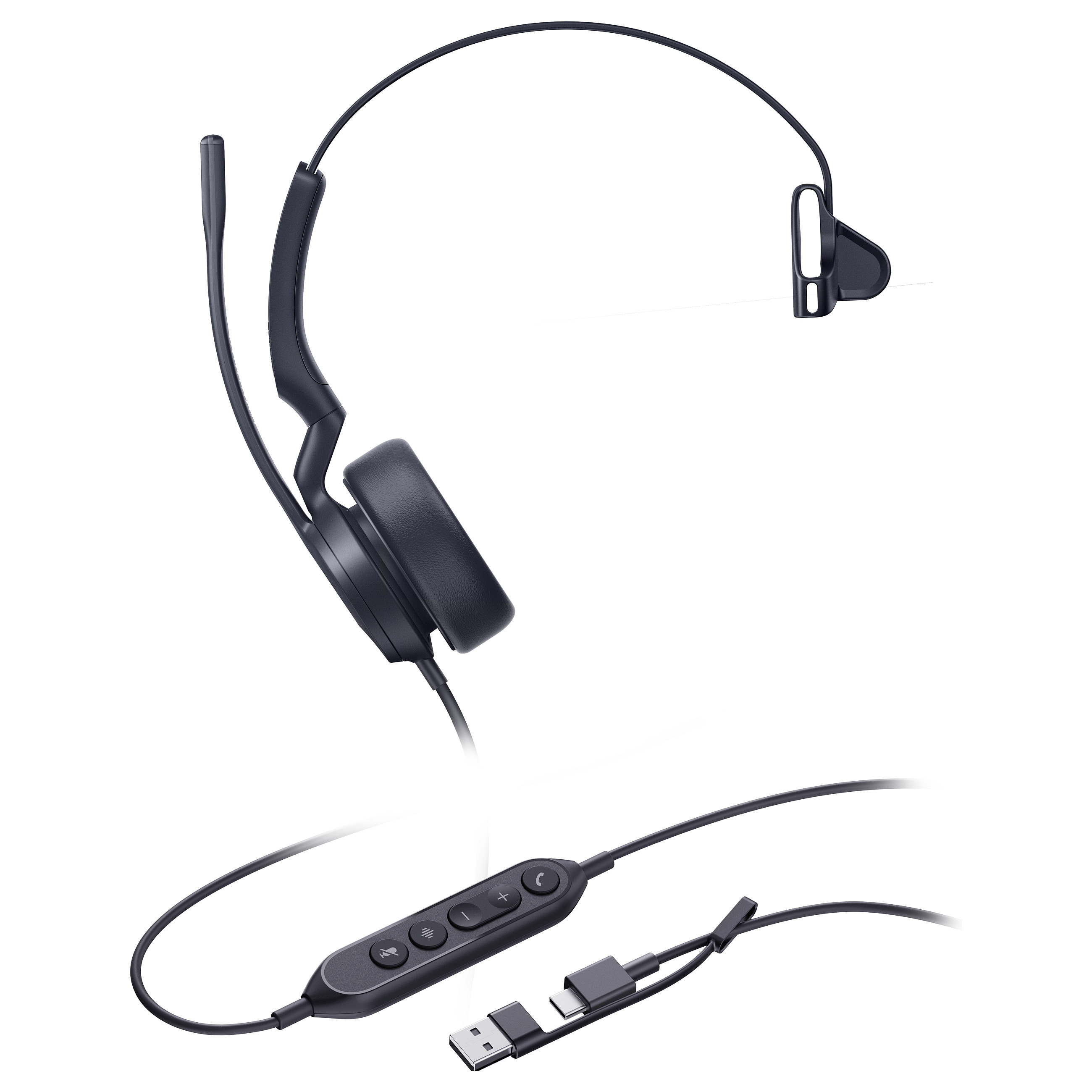 Kufje me kabllo Yealink UH44 Mono USB-C/A / USB-C + USB-A / Mono / 2.15 m - Zezë