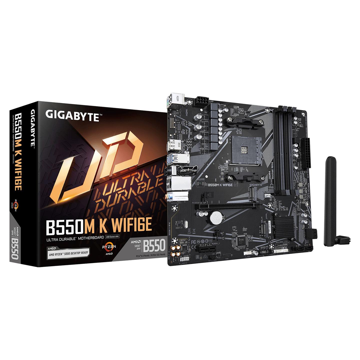 Pllakë Amë MB AMD Gigabyte B550M K WIFI6E, AM4, AMD B550, Micro ATX, DDR4, 4x DIMM, 2x M.2, Wi-Fi 6E