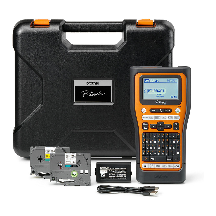 Printer Label Mobile Brother PT-E560BTVP / Për Etiketa / Termal / 180 DPI / 24mm / 30 mm/sec / USB + Bluetooth - Portokalli - 5