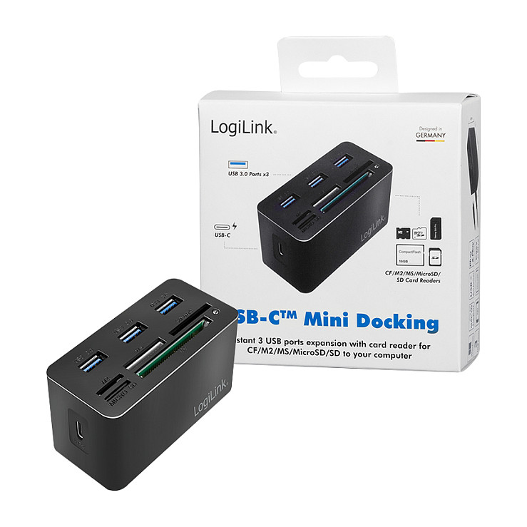 Mini Docking Station LogiLink CR0046 / USB-C / 3x USB-A 3.0 / USB-C PD / SD & MicroSD / M2/MS Micro / MS / CF / 5Gbps / 8-Port – Zezë - 8