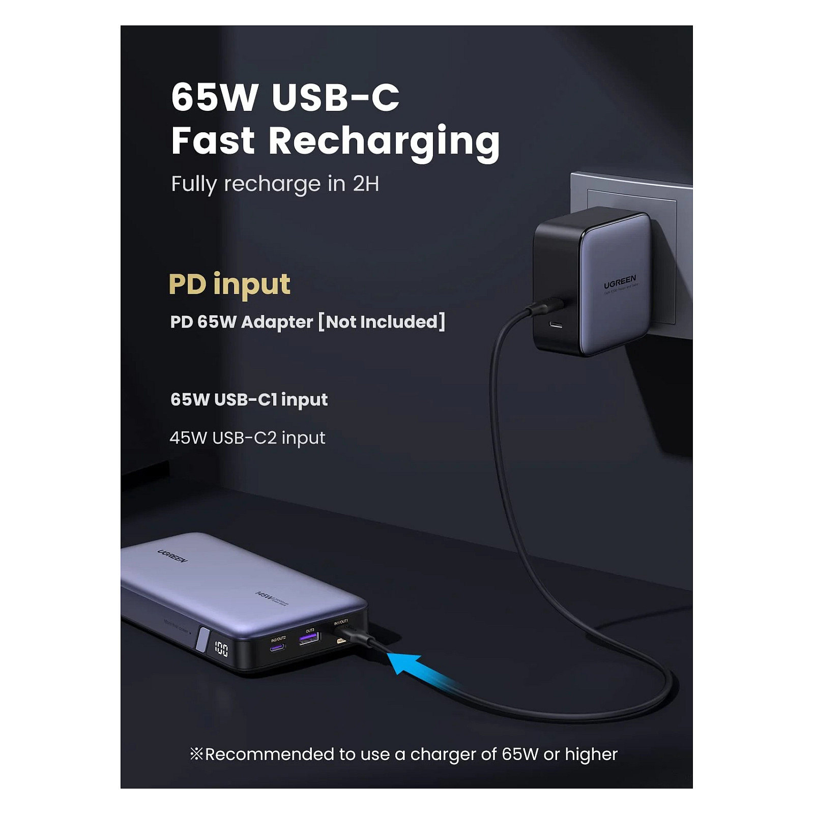 Powerbank Ugreen 25000mAh / 145W / Two‑Way Fast Charging - Gri - 4