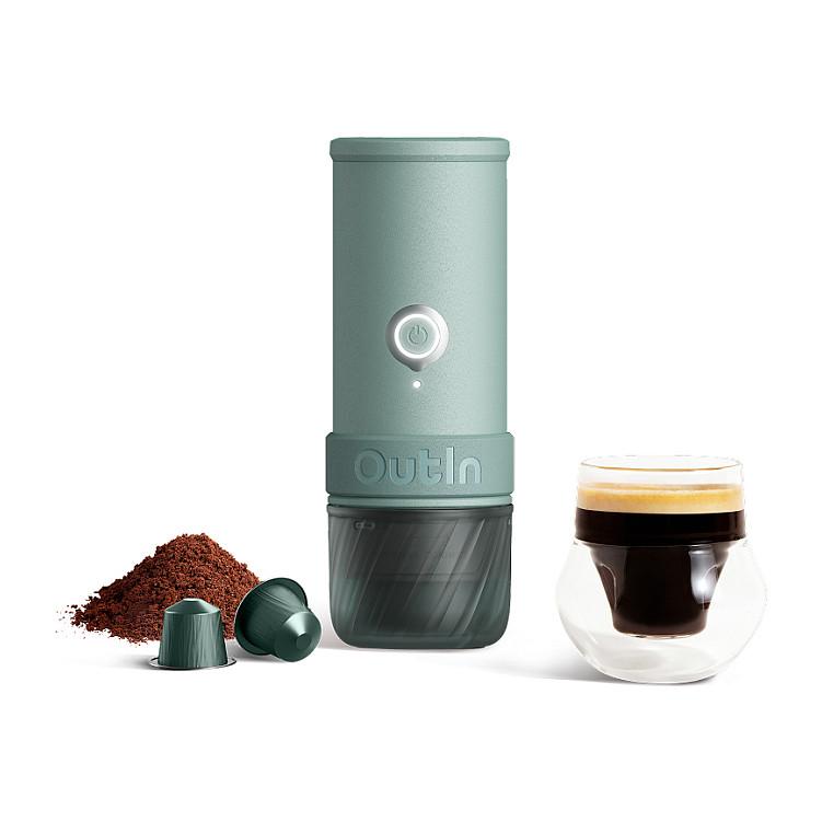 Aparat për Kafe Portativ OutIn Mino OTEM-MO-01-AA-CG, 70 ml, 22 bar, Bateri 9000 mAh, USB-C - Gjelbër/Zezë