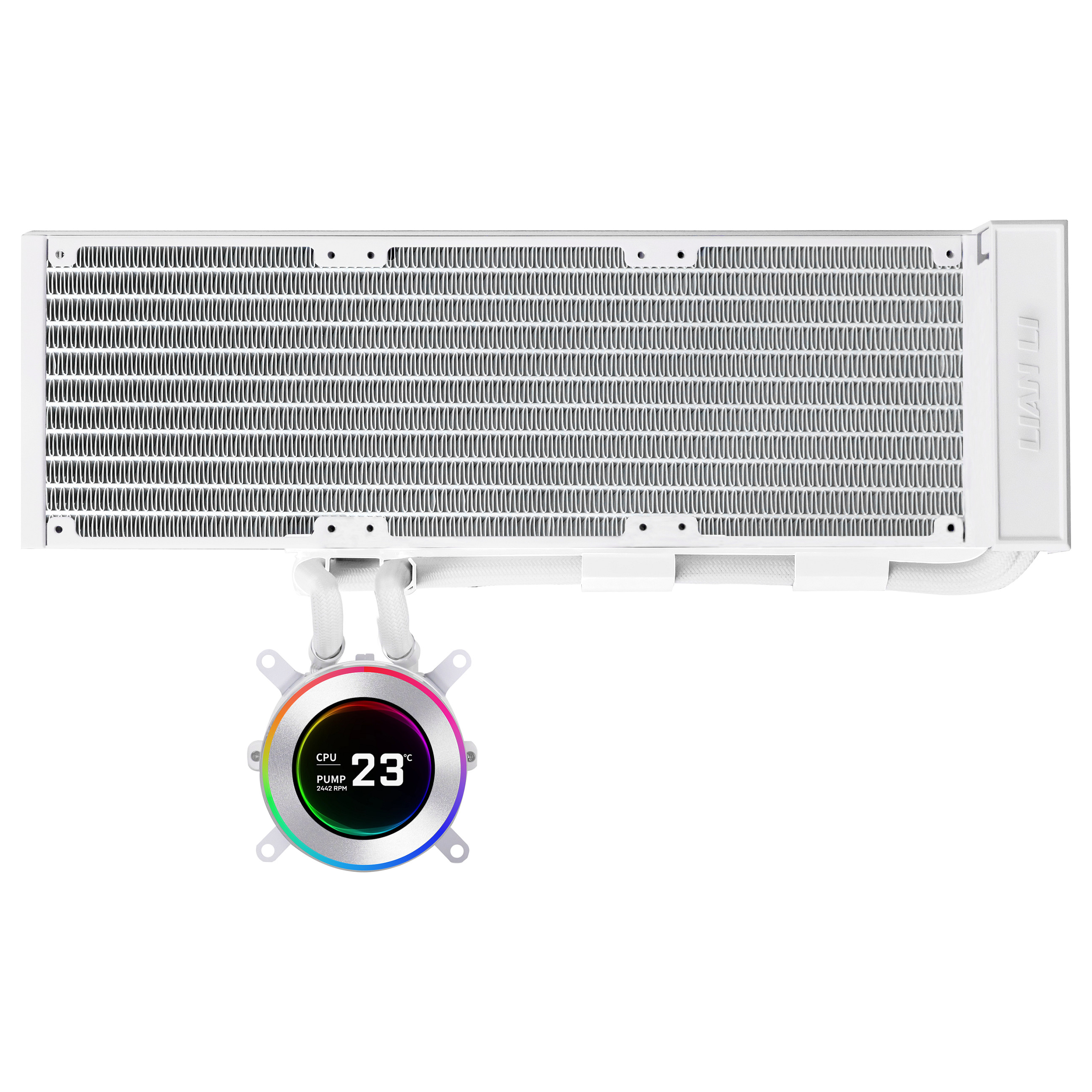 Ftohës për Procesor Lian Li HydroShift II LCD-C 360N / AIO / 360mm / Pa Ventilatorë / 2.1" IPS LCD / 400×122×24mm / LGA1700/1851 / AM4/AM5 – Bardhë
