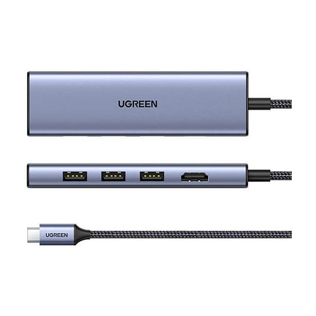 Hub USB-C UGREEN 20956A, 6-port, 3x USB-A 3.0, HDMI 4K 30Hz, SD/TF, 5Gbps - Argjend