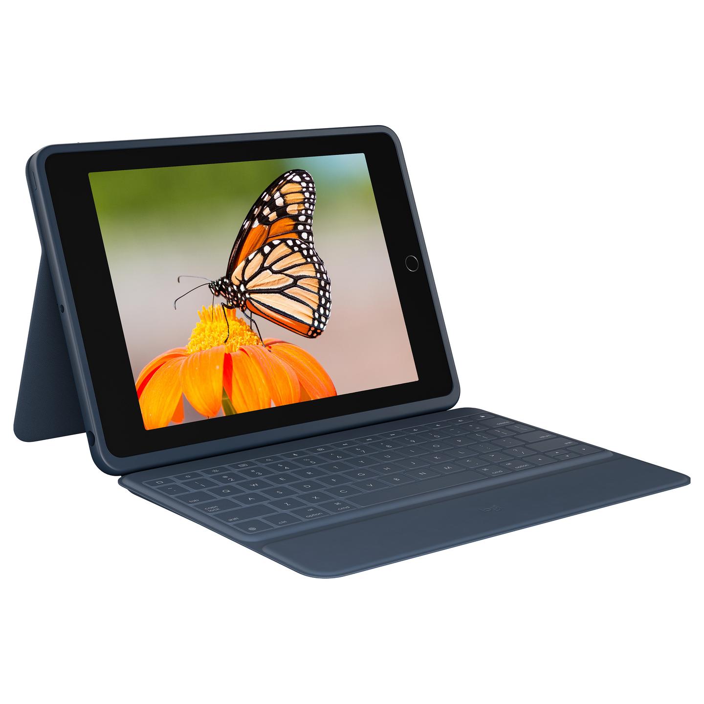 Case për Tablet Logitech Rugged Combo 3, iPad 7th/8th/9th Gen, Tastierë e Integruar, AZERTY (FR), Smart Connector – Blu