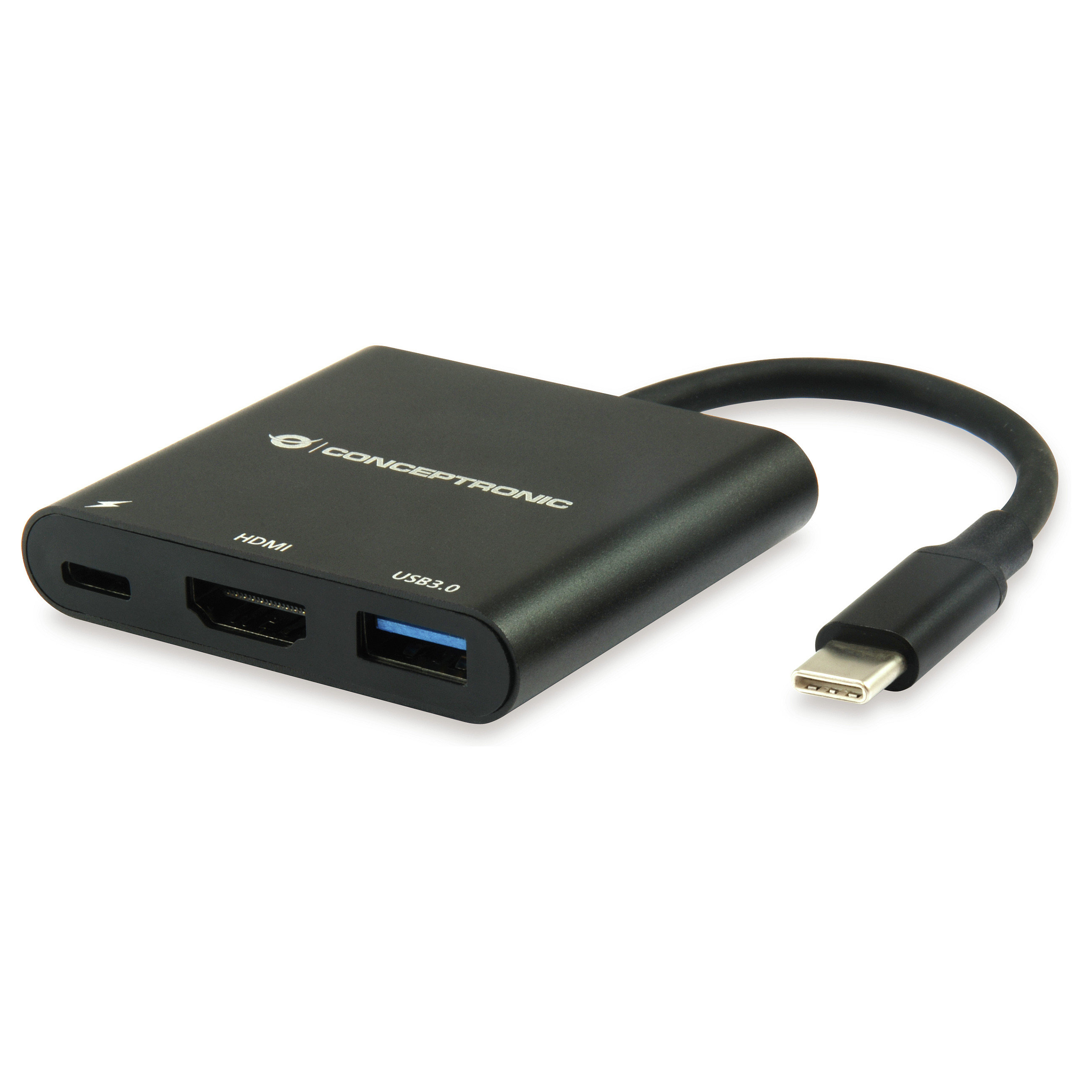Hub Udhëtimi CONCEPTRONIC 3-në-1 USB-C në HDMI/USB-A 60W PD - Zezë - 1