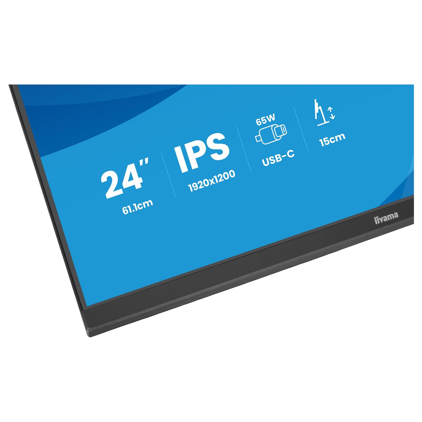 Monitor Iiyama ProLite XB2495WSC-B1 / 24.1″ / WUXGA IPS / 100 Hz / 4 ms / USB-C + DP + HDMI + USB Hub - Zezë - 9