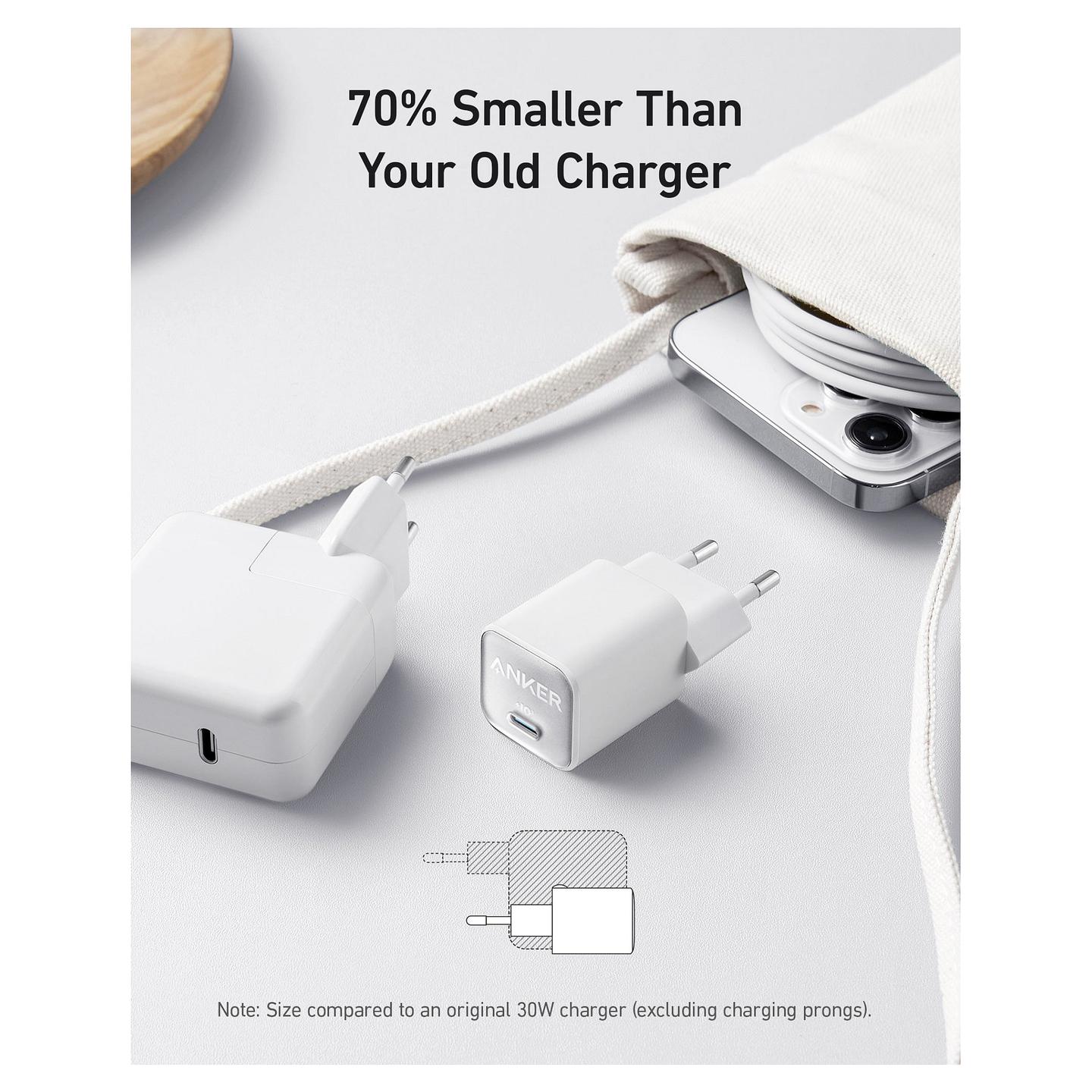 Karikues Anker 511 Nano 3, USB-C, 30W, PowerIQ 3.0, PPS - Bardhë - 3