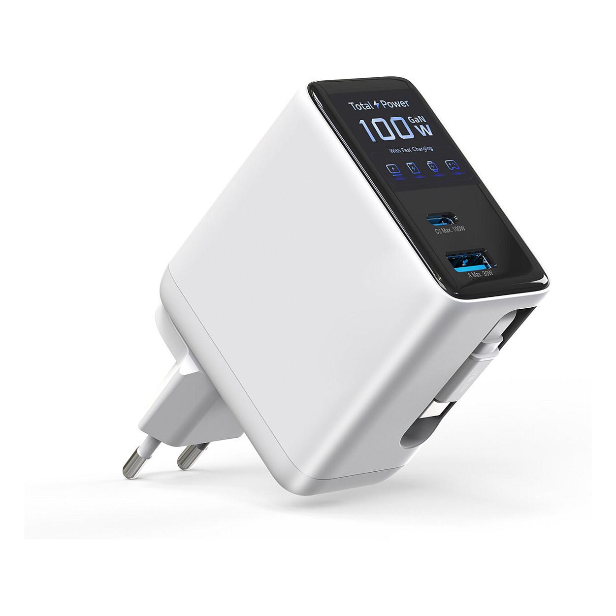Adapter 4smarts GaN Flex Screen AI / 100W / 2x USB-C + USB-A / PD / PPS / Ekran Inteligjent - Bardhë - 4