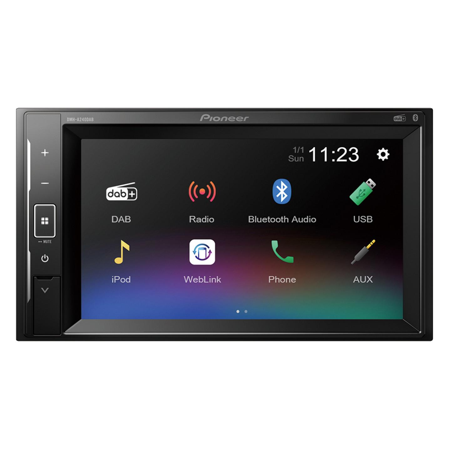 Radio multimedia për veturë Pioneer DMH-A240DAB, 2 DIN, ekran me prekje 6.2", DAB+, FM, Bluetooth, USB, 4 × 50 W - Zezë