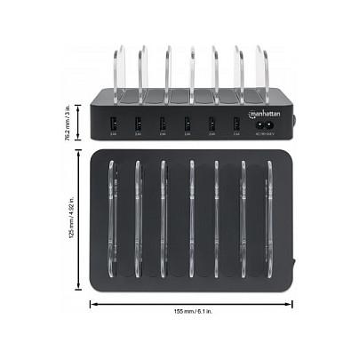 Stacion Karikimi USB Manhattan 102254 / 6x USB-A / 5V 2.4A / 50W / Smart IC / Tregues LED - Zezë - 6