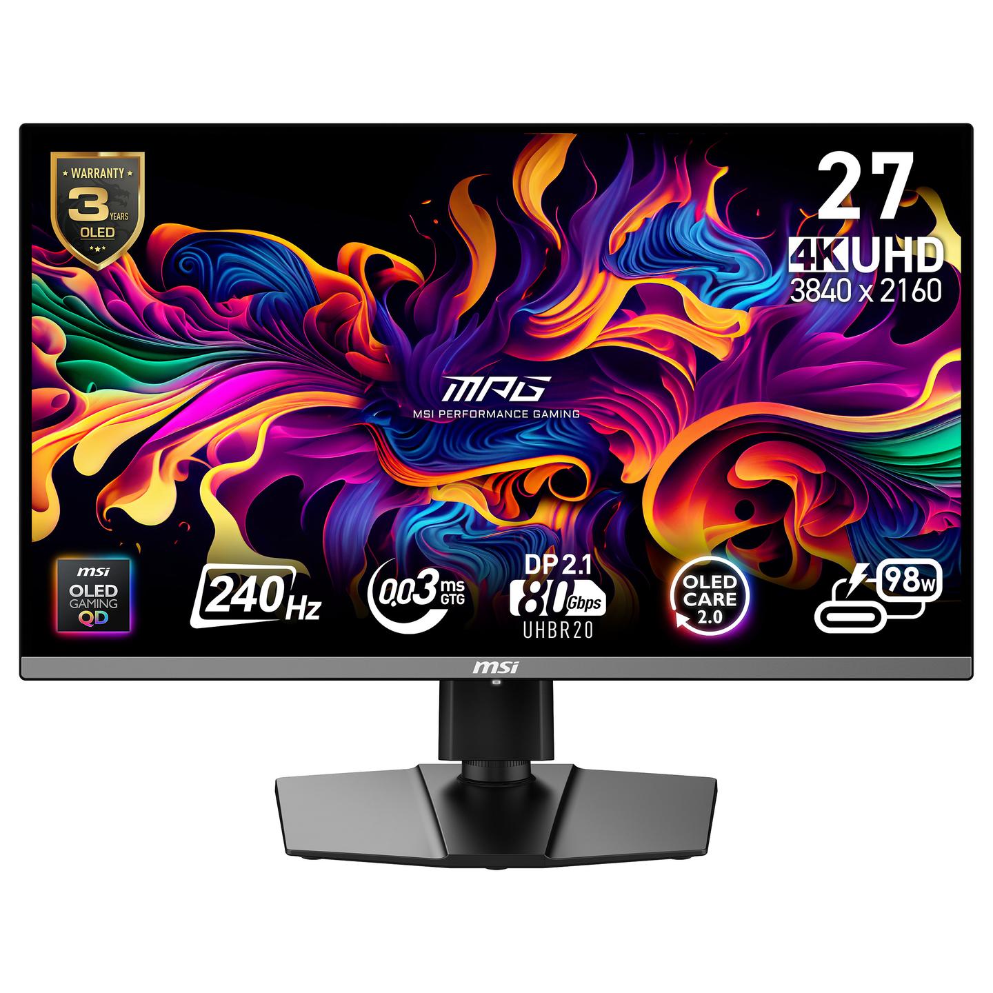 Monitor Gaming MSI MPG 272URX QD-OLED / 26.5" / 4K UHD QD-OLED / 240Hz / 0.03ms / HDMI+DisplayPort+USB-C - Zezë - 1