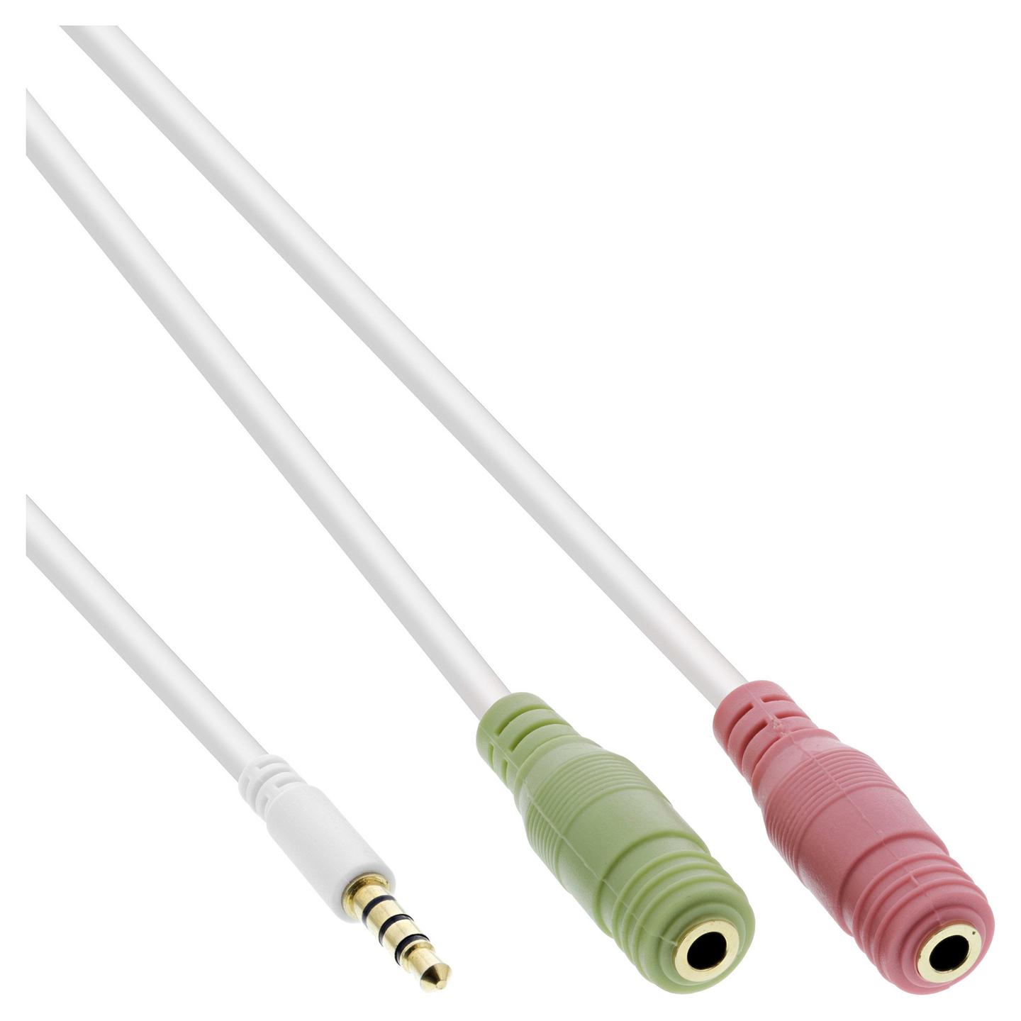 Adapter Audio InLine 99301W, 3.5mm 4-pin në 2x 3.5mm, CTIA, 1m – Bardhë