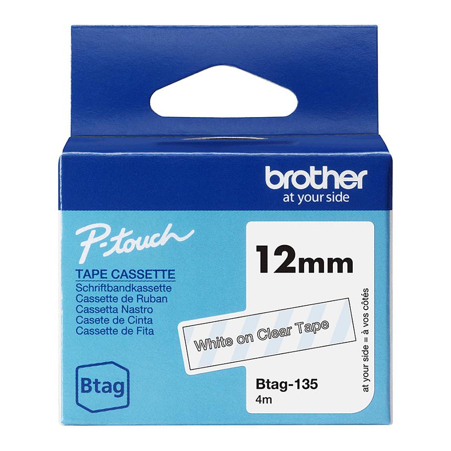 Shirit për Printer Brother BTAG-135 / 12 mm × 4 m - Bardhë