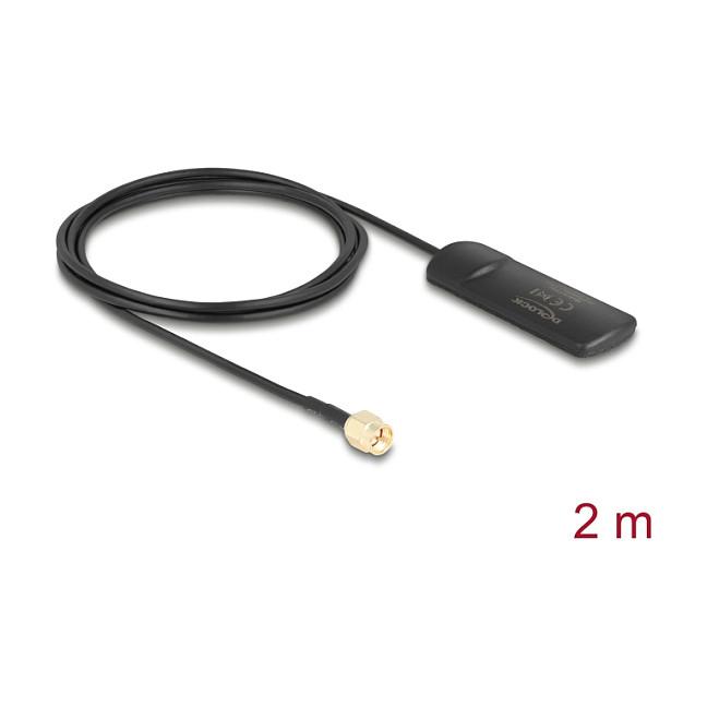 Antena për rrjet Delock 12050, GSM/UMTS/LTE/Wi-Fi 2.4GHz, 2dBi, Omnidireksionale, SMA Male, RG-174 2m - Zezë - 1