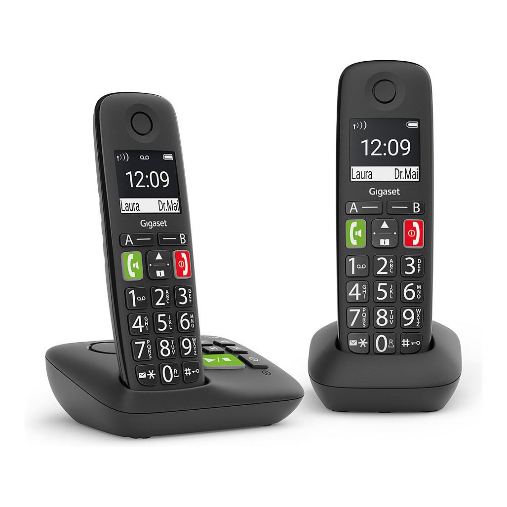 Telefon VoIP Gigaset E290A Duo / L36852-H2921-B101 / DECT / GAP / 2 Aparat / Sekretar Telefonik / Ekran 2" / 150 Kontakte / Hands-Free / Butona të mëdhenj – Zezë