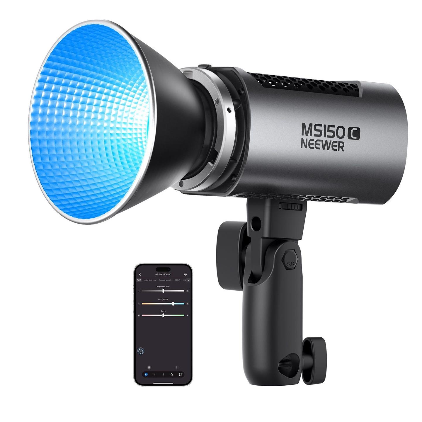 Dritë e Mençur Neewer MS150C, RGBWW, 150W, 16600Lux, 2700-6500K, CRI 97+, TLCI 98+, Bowens Mount - Zezë - 1