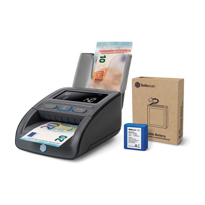 Detektor automatik i kartëmonedhave Safescan 155-S Complete, 7 pika kontrolli, LCD 3.8″, Bateri LB-105 + Stacker RS-100 - Zezë