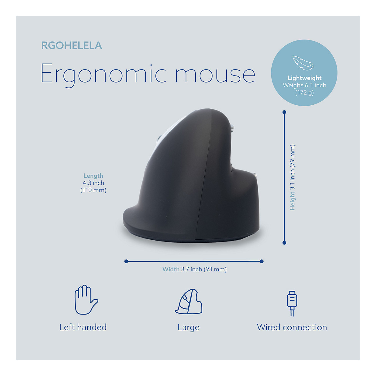 Maus me kabllo R-Go Tools HE Break / 2400 DPI / USB-A / 5 Butona - Zezë - 12