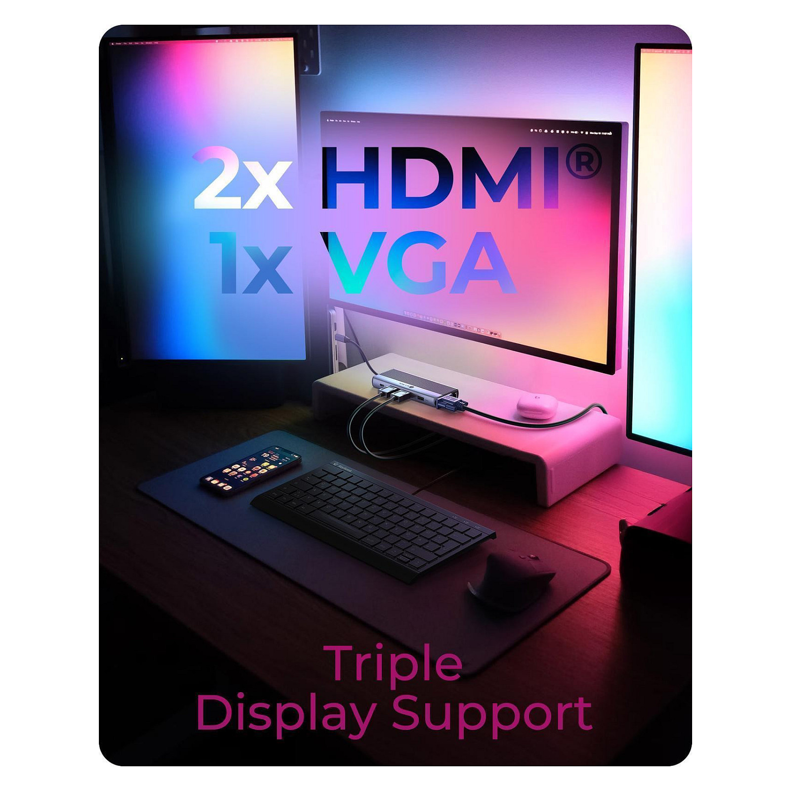 Docking Station ICY BOX IB‑DK4062‑CPD / 1xUSB‑C / 4xUSB-A / 2xHDMI / 1xVGA / LAN - Argjend - 4