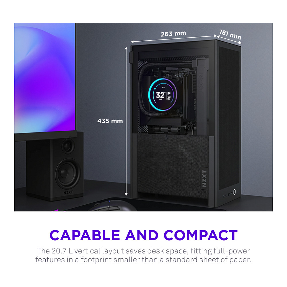 Kasë PC NZXT H2 Flow / SFF / Mini-ITX / 2x 120mm Fan / Tempered Glass / Mesh / PCIe 5.0 Riser / 280mm Radiator - Zezë - 3