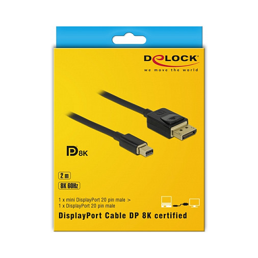Kabllo Mini DisplayPort DELOCK 1.4 / Pasiv / 8K60Hz / 2 m – Zezë - 3