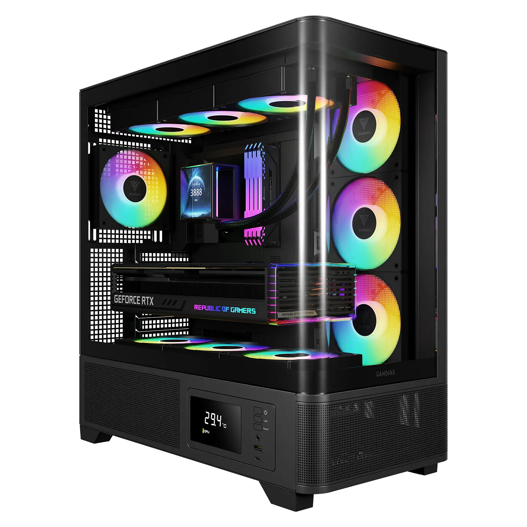 Kasë GAMDIAS ATLAS P2 CG / Midi Tower / ATX / 4x 120mm ARGB Fan / Tempered Glass - Zezë