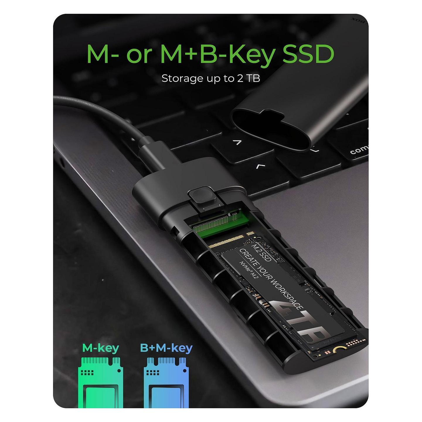 Kuti e Jashtme për SSD ICY BOX Spade Case 1806, M.2 NVMe PCIe, USB-C 3.2 Gen 2, 10 Gbps, deri në 2 TB – Zezë - 6