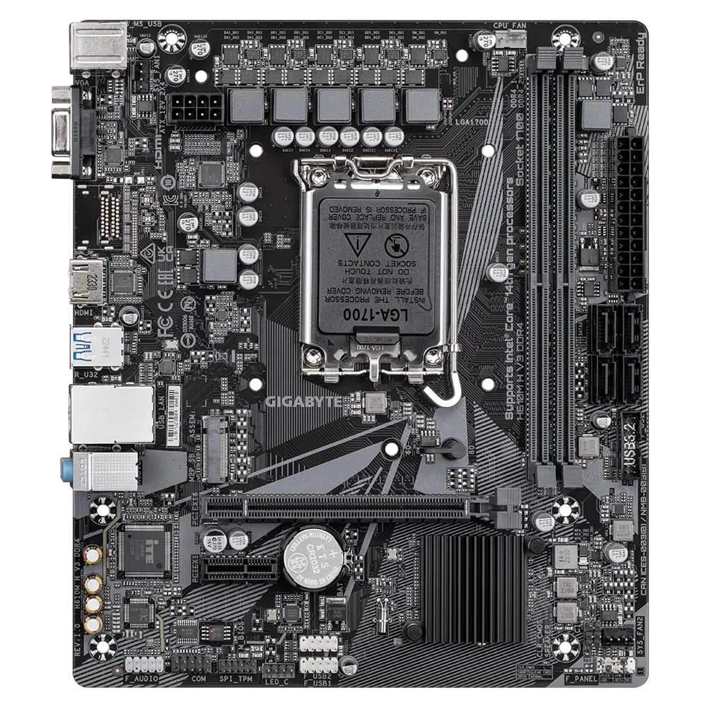 Pllakë amë Gigabyte H610M H / DDR4 / V3 / Supports Intel Core / 14th/ 13th /12th processors / 4+1+1 Hybrid Digital VRM Design / NVMe PCIe 3.0 x4 M.2 / E zezë - 2