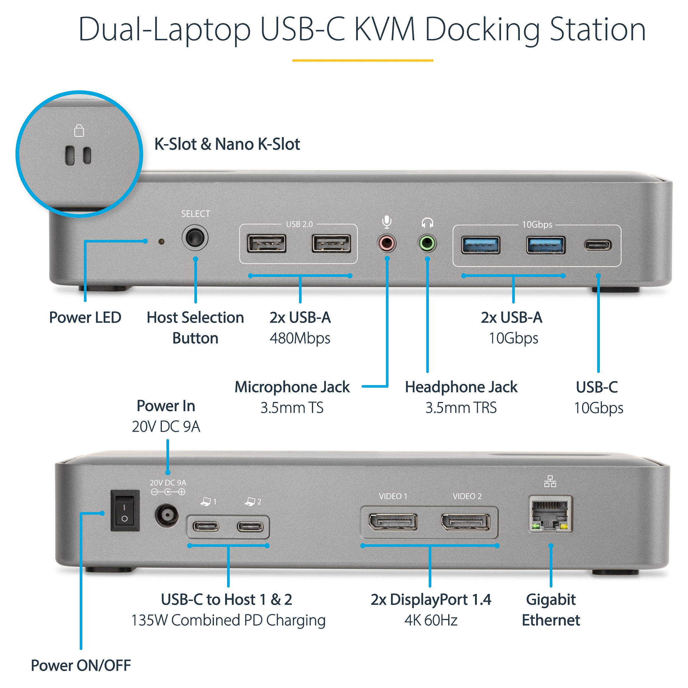 Docking Station KVM StarTech / 2xUSB-A / 3xUSB-C / 2xDisplayPort - Argjend - 8