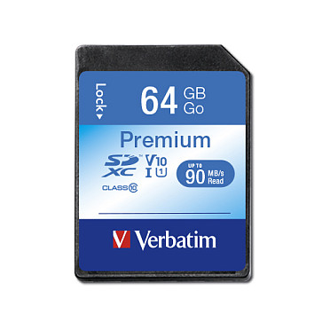 Kartë Memorie SD Verbatim Premium / 44024 / 64GB / SDXC / UHS-I / Class 10 / V10 / 90MB/s - Zezë/Blu