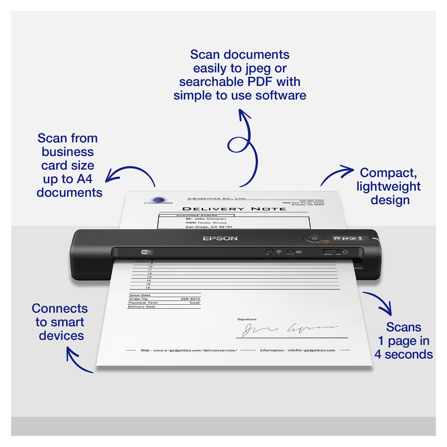 Skaner Dore Epson WorkForce ES-60W / 600x600 DPI / CIS / Wi-Fi / A4 / 300 Faqe/Ditë - Zezë  - 7