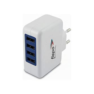 Karikues Flepo NT-USB-104 / 4x USB-A / 5V / 4A / 100–240V - Bardhë