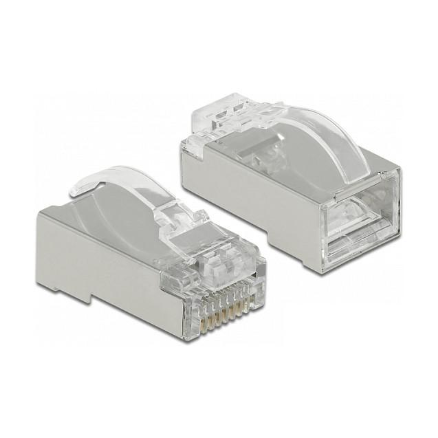 Konektor për Kabllo Rrjeti DeLOCK 86474, Cat 6, RJ-45 Mashkull, STP, Crimp+Cut+Curve, 20 copë - Transparent