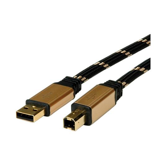 Kabllo ROLINE 11.02.8803, USB-A në USB-B, USB 2.0, 480 Mbps, 3 m - Zezë/Verdhë