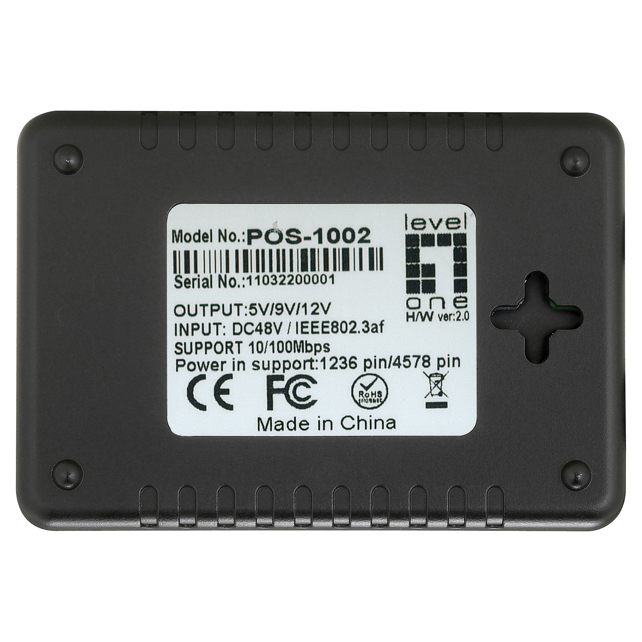 LevelOne POS-1002 PoE Splitter 10/100Mbps IEEE 802.3af 5V/9V/12V - 3