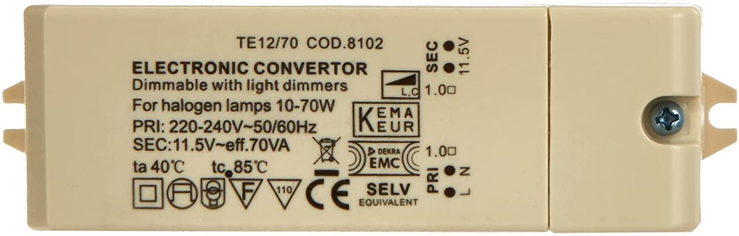 Transformator Elektronik Transmedia LT 1L, 230V AC në 12V AC, 10–70W 