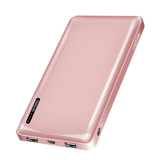 PowerBank LogiLink PA0328RRF / 10000mAh / 2x USB-A / USB-C / 12W / Fast Charging - Rose Gold