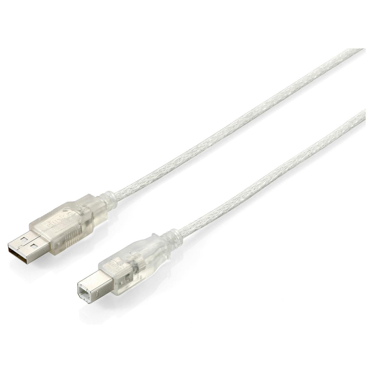 Kabllo USB Equip 128652 / USB-A në USB-B / USB 2.0 / 480 Mbit/s / 5m - Argjend Transparent