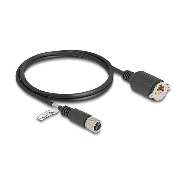 Kabllo për Rrjet DeLOCK 80460, M12 X-coded 8-pin femër në RJ45 femër, Cat.6A S/FTP, 1 m - Zezë