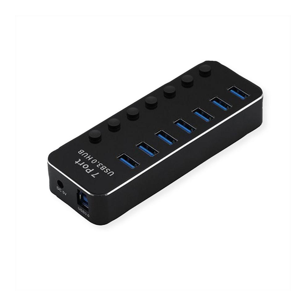 Hub ROLINE 14.02.5057, 7x USB-A, USB 3.2 Gen 1, 5Gbps, Ndërprerës Individual - Zezë - 2