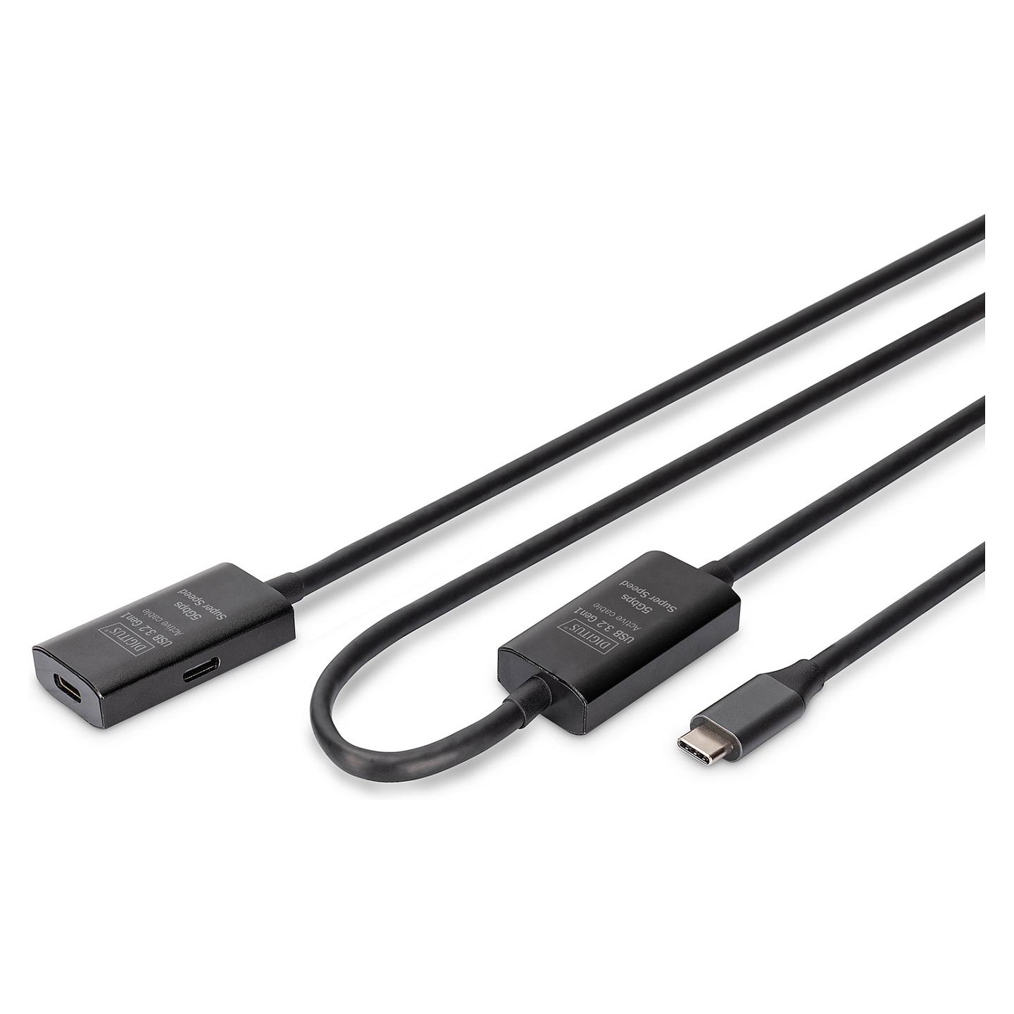 Kabllo USB Digitus DA-73109 / USB-C në USB-C / 10m / USB 3.2 Gen 1 / 5Gbps / Aktiv - Zezë